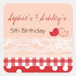 Whimsical Twin Birds Lace Geburtstagsparty Sticker