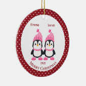Whimsical Twin Sister Penguins Personalisiert Keramik Ornament (Rechts)