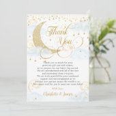Whimsical Twinkle Little Star Blue Baby Dusche Dankeskarte (Stehend Vorderseite)