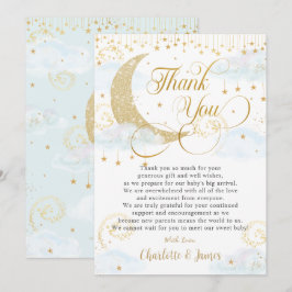 Whimsical Twinkle Little Star Blue Baby Dusche Dankeskarte