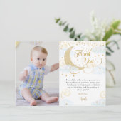 Whimsical Twinkle Little Star Blue Birthday Foto Dankeskarte (Stehend Vorderseite)