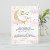 Whimsical Twinkle Little Star Pink Baby Dusche Dankeskarte (Stehend Vorderseite)