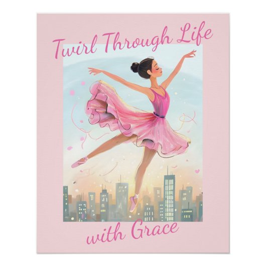 Whimsical Twirling Ballerina über City Lights Poster (Vorderseite)