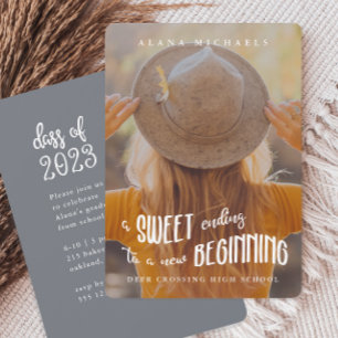 Whimsical Type 2023 Foto-Abschlussfeier Blau Einladung