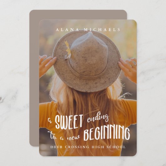 Whimsical Type Foto 2023 Graduation Party Taupe Einladung (Vorne/Hinten)