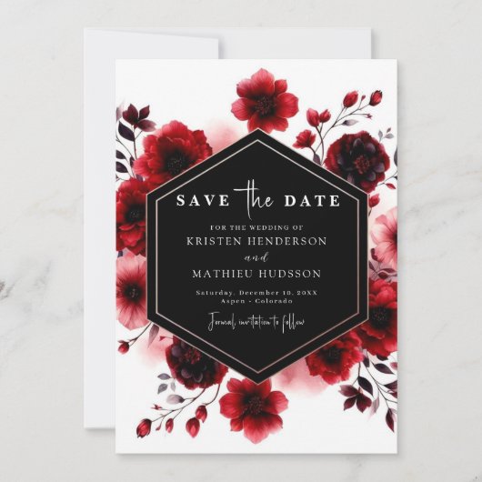 Whimsical Typografy Crimson Red Wedding Save The Date (Vorderseite)