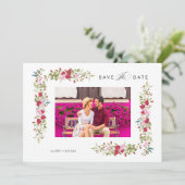 Whimsical Typography Red & Pink Shades Flowers Save The Date (Stehend Vorderseite)