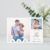 Whimsical Typography Script 2 Photo Engaged Couple Save The Date (Stehend Vorderseite)