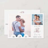 Whimsical Typography Script 2 Photo Engaged Couple Save The Date (Vorne/Hinten)