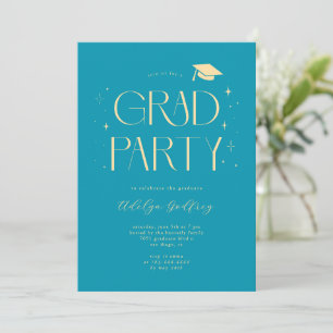 Whimsical Typography Sterne Aqua-Abschlussfeier Einladung