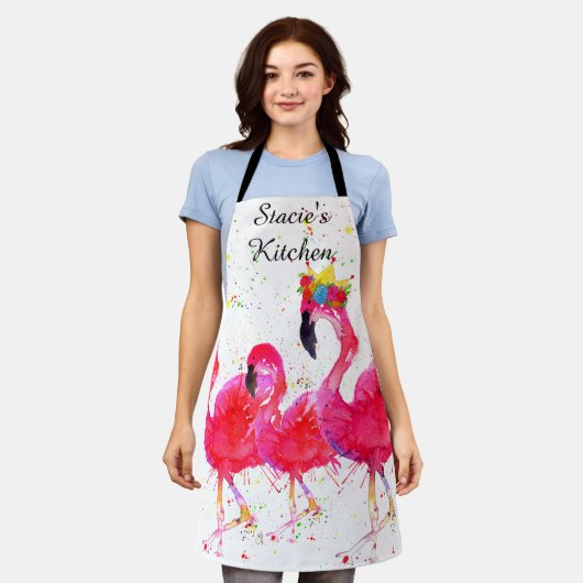 Whimsical und farbenfroh rosa Flamingo Schürze (Getragen)