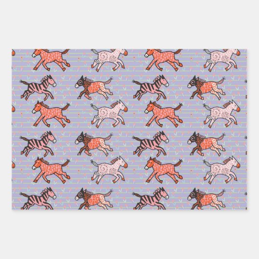 Whimsical und spielerisch stilisierte Zebras Geschenkpapier Set (Vorderseite)