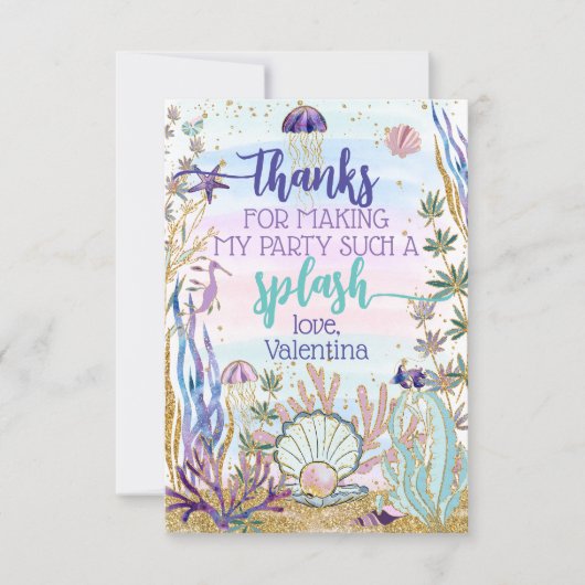 Whimsical Under Sea Birthday Party Script Dankeskarte (Vorderseite)