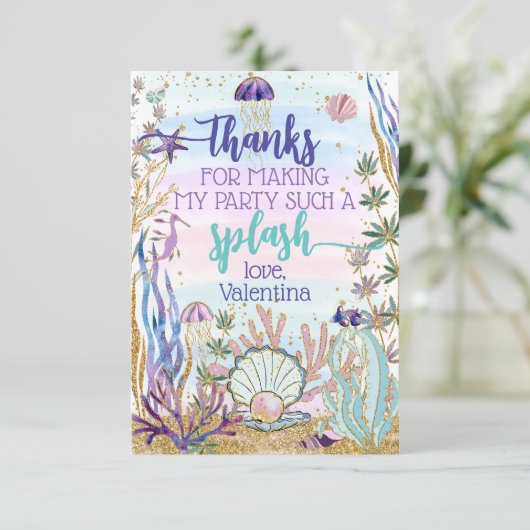 Whimsical Under Sea Birthday Party Script Dankeskarte (Stehend Vorderseite)
