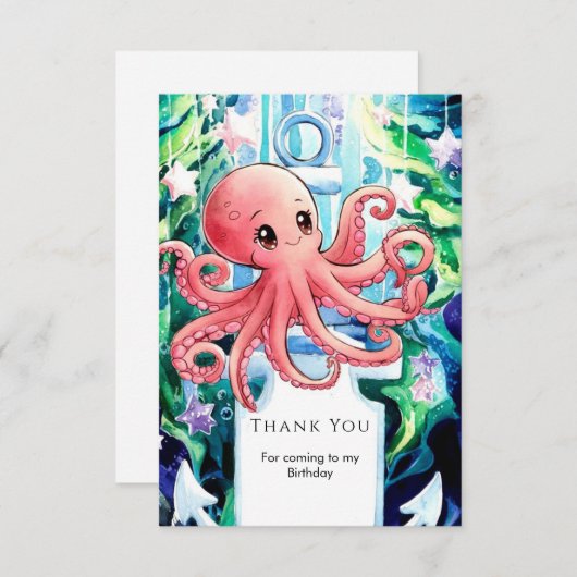 Whimsical Under Sea Octopus Birthday Dankeskarte (Vorne/Hinten)