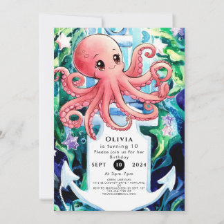Whimsical Under Sea Octopus Birthday Einladung