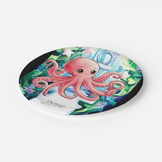 Whimsical Under Sea Octopus Birthday Pappteller (Schrägansicht)