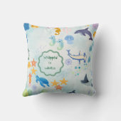 whimsical underwater adventure blue throw pillow kissen (Rückseite)