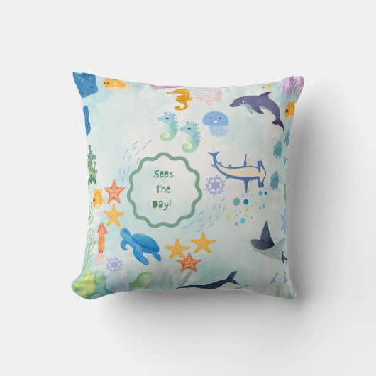 whimsical underwater adventure blue throw pillow kissen (Vorderseite)