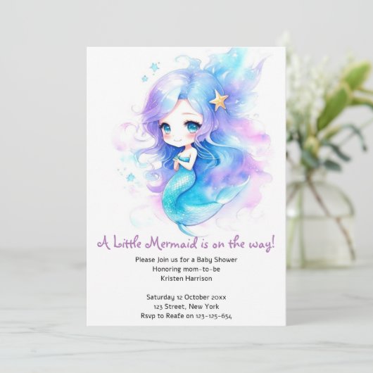 Whimsical Underwater Mermaid Baby Dusche Einladung (Stehend Vorderseite)