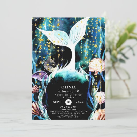 Whimsical Underwater Mermaid Birthday Einladung (Stehend Vorderseite)