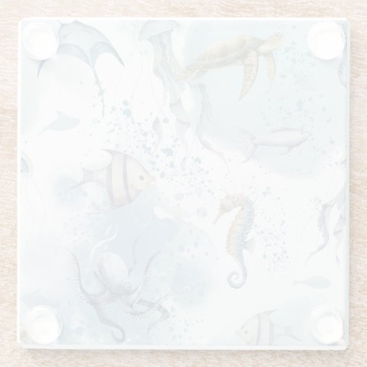 Whimsical Underwater World – Sea Creatures Pattern Glasuntersetzer (Rückseite)