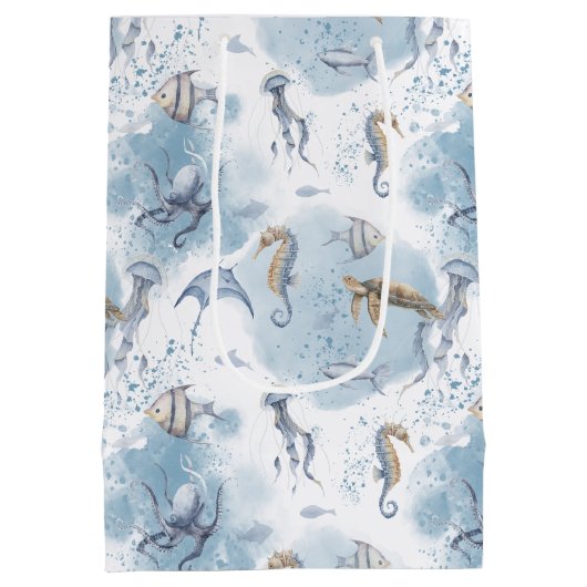 Whimsical Underwater World – Sea Creatures Pattern Mittlere Geschenktüte (Rückseite)