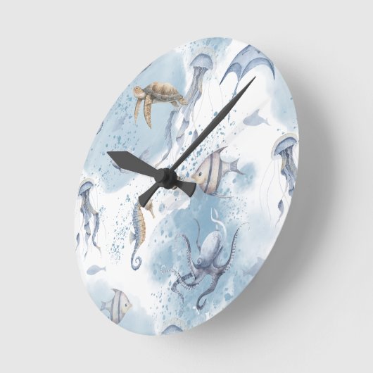 Whimsical Underwater World – Sea Creatures Pattern Runde Wanduhr (Winkel)