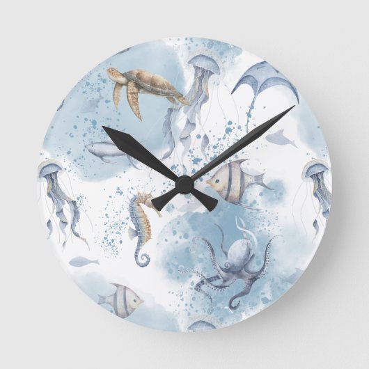 Whimsical Underwater World – Sea Creatures Pattern Runde Wanduhr (Vorderseite)