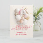 Whimsical Unicorn 1. Geburtstag Einladung (Stehend Vorderseite)