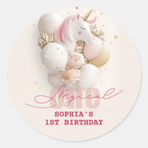 Whimsical Unicorn 1. Geburtstag Runder Aufkleber