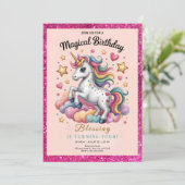 Whimsical Unicorn 4th Birthday Einladung (Stehend Vorderseite)