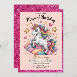 Whimsical Unicorn 4th Birthday Einladung