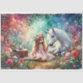 Whimsical Unicorn And Girl In Forest Decoupage Seidenpapier (Vorderseite)