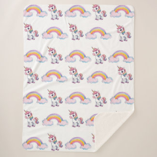 Whimsical unicorn and rainbow Sherpa Blanket Sherpadecke