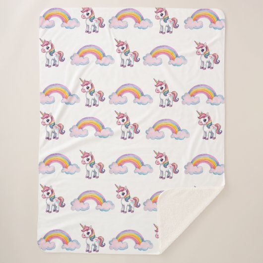 Whimsical unicorn and rainbow Sherpa Blanket Sherpadecke (Vorderseite)