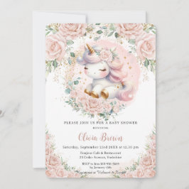 Whimsical Unicorn Blush Pink Floral Baby Dusche Einladung