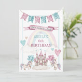 Whimsical Unicorn Castle Birthday  Invitation Einladung (Stehend Vorderseite)