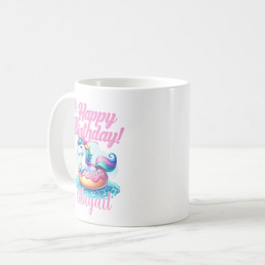 Whimsical Unicorn Donut Niedlich Rainbow Pool Part Kaffeetasse (Vorderseite Links)