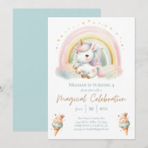 Whimsical Unicorn, Eiscreme und Regenbogen Geburts