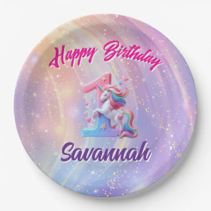 Whimsical Unicorn Erste Geburtstags-Teller Pappteller