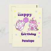 Whimsical Unicorn Geburtstag Delight Postkarte (Vorne/Hinten)
