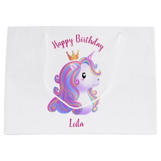 Whimsical Unicorn Geburtstag Große Geschenktüte (Vorderseite)