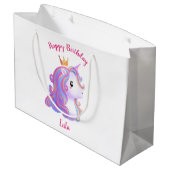 Whimsical Unicorn Geburtstag Große Geschenktüte (Rückseite Schrägansicht)
