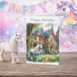 Whimsical Unicorn Girls Geburtstags Grußkarte Karte