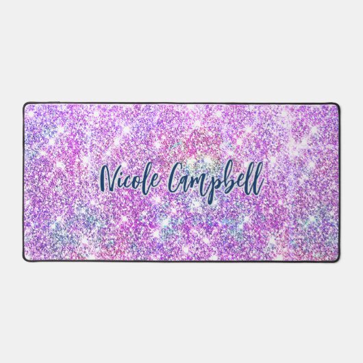 Whimsical unicorn lila Glitzer Schreibtischunterlage (Vorderseite)