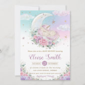 Whimsical Unicorn Moon Lila Floral Baby Dusche Einladung (Vorderseite)