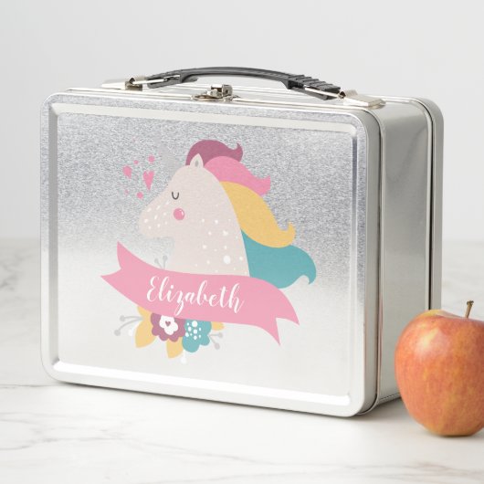Whimsical Unicorn | PERSONALISIERT Metall Lunch Box (Beispiel)