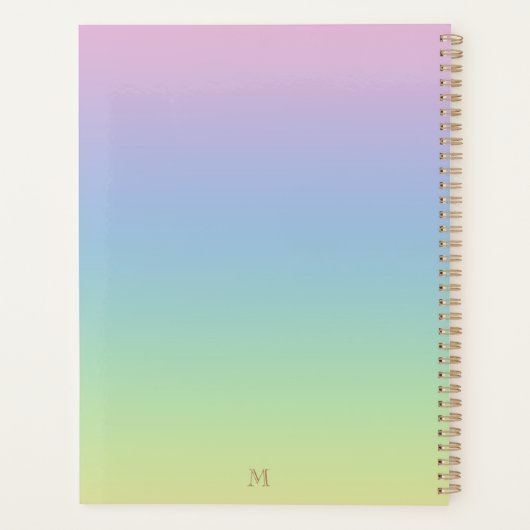 Whimsical Unicorn Rainbow Simple Name Monogram Planer (Rückseite)