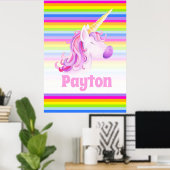 Whimsical unicorn Regenbogenstreifen personalisier Poster (Heimbüro)